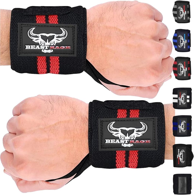 BEAST RAGE Wrist Wraps for Weightlifting - Adjustable Lifting Straps With Thumb Loop for Enhanced Gym Support, Powerlifting, Bodybuilding and Workout - Image 1